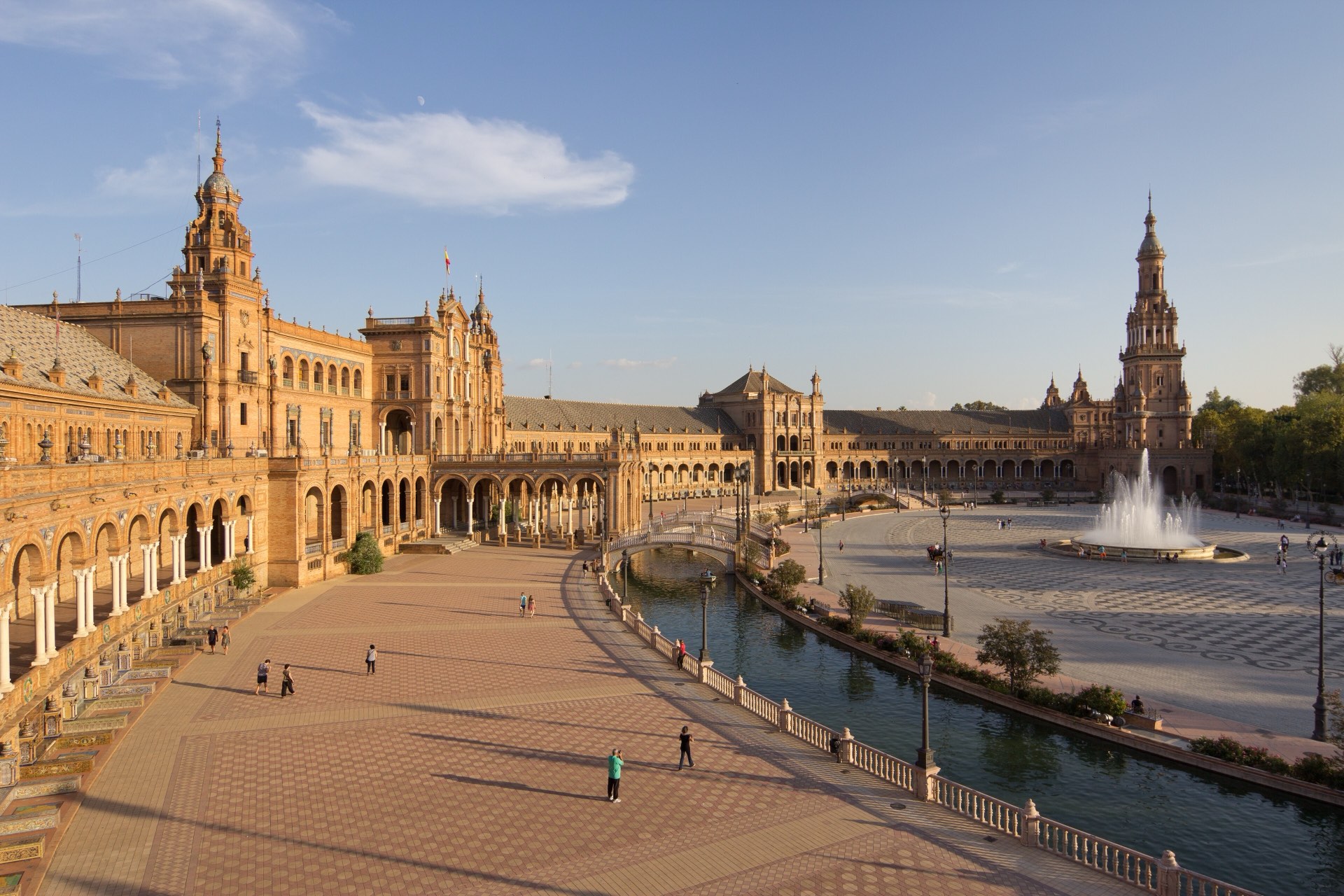 Seville's Plaza de España in golden light